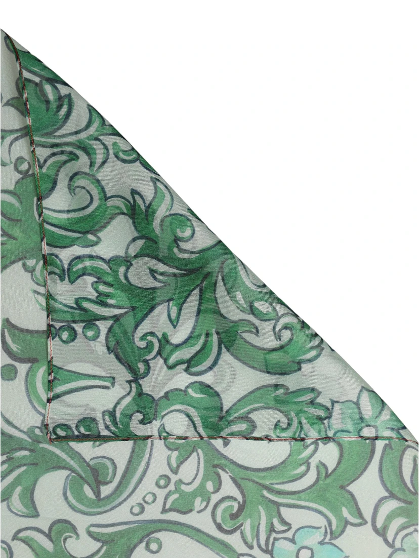 Green Silk Floral Print Square Foulard Scarf