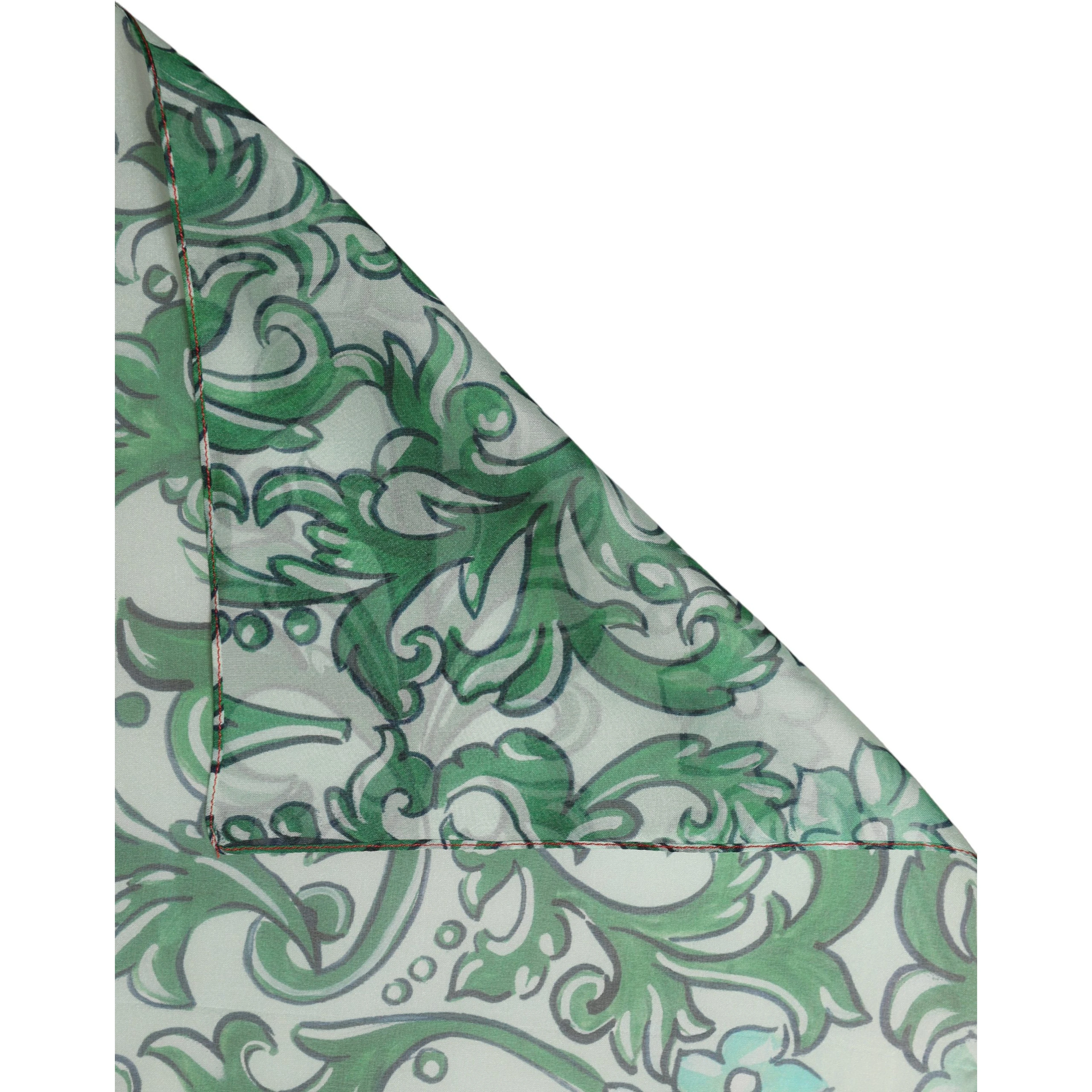 Green Silk Floral Print Square Foulard Scarf