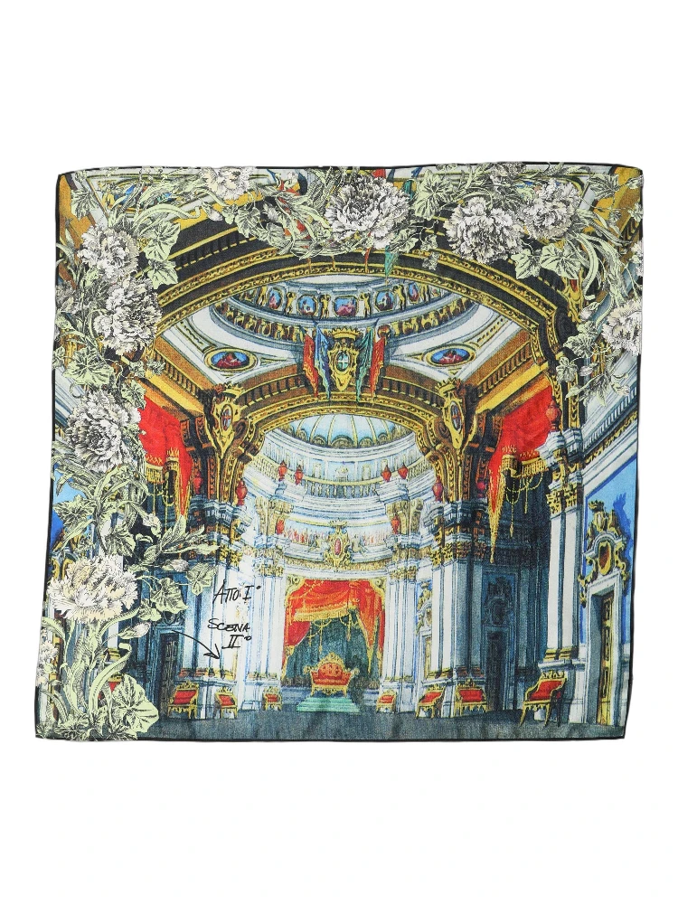 Multicolor Printed Silk Square Foulard Scarf