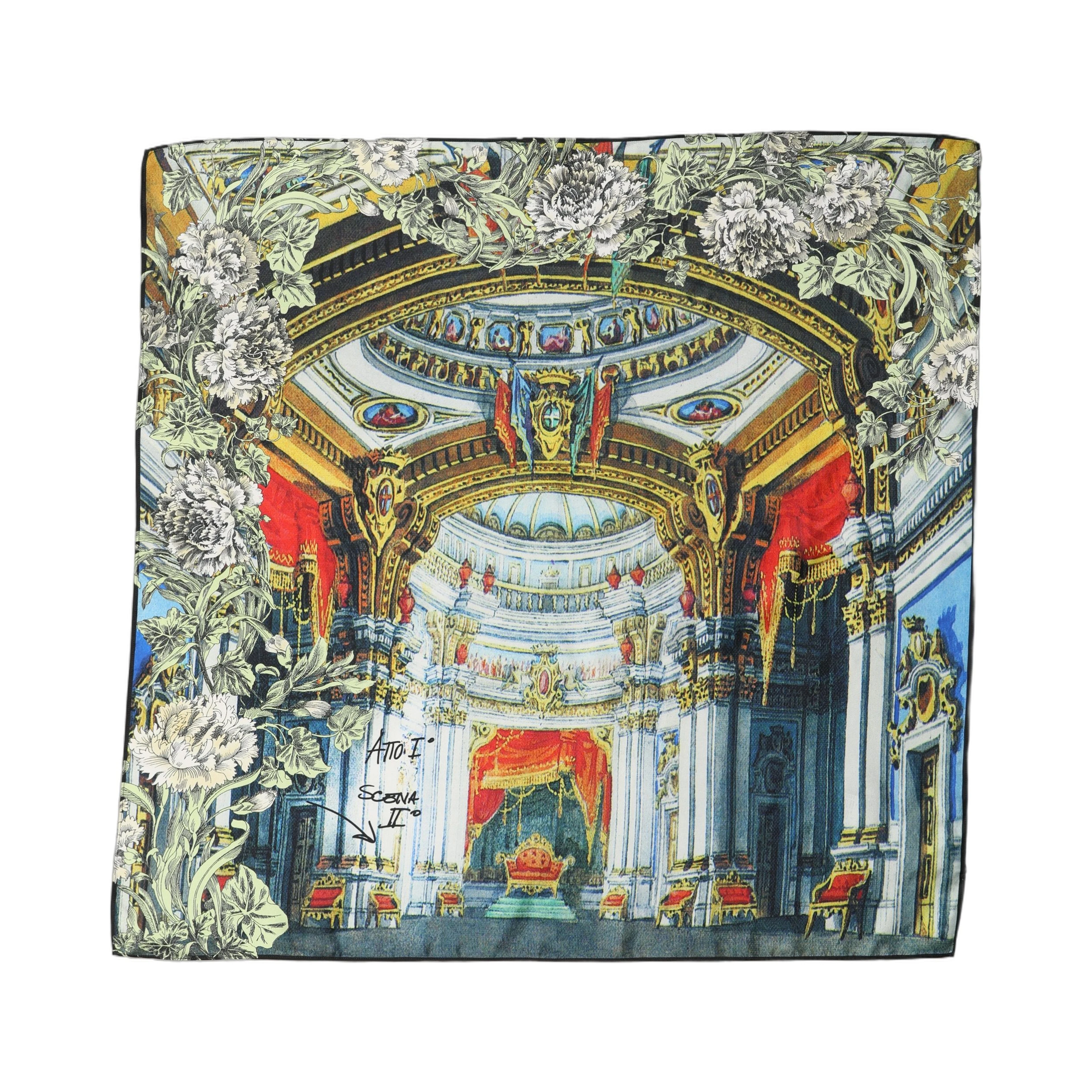 Multicolor Printed Silk Square Foulard Scarf