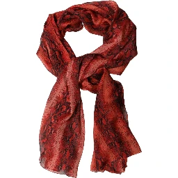 Red Black Printed Silk Sheer Foulard Scarf