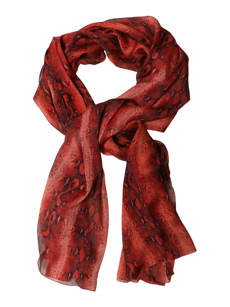 Red Black Printed Silk Sheer Foulard Scarf