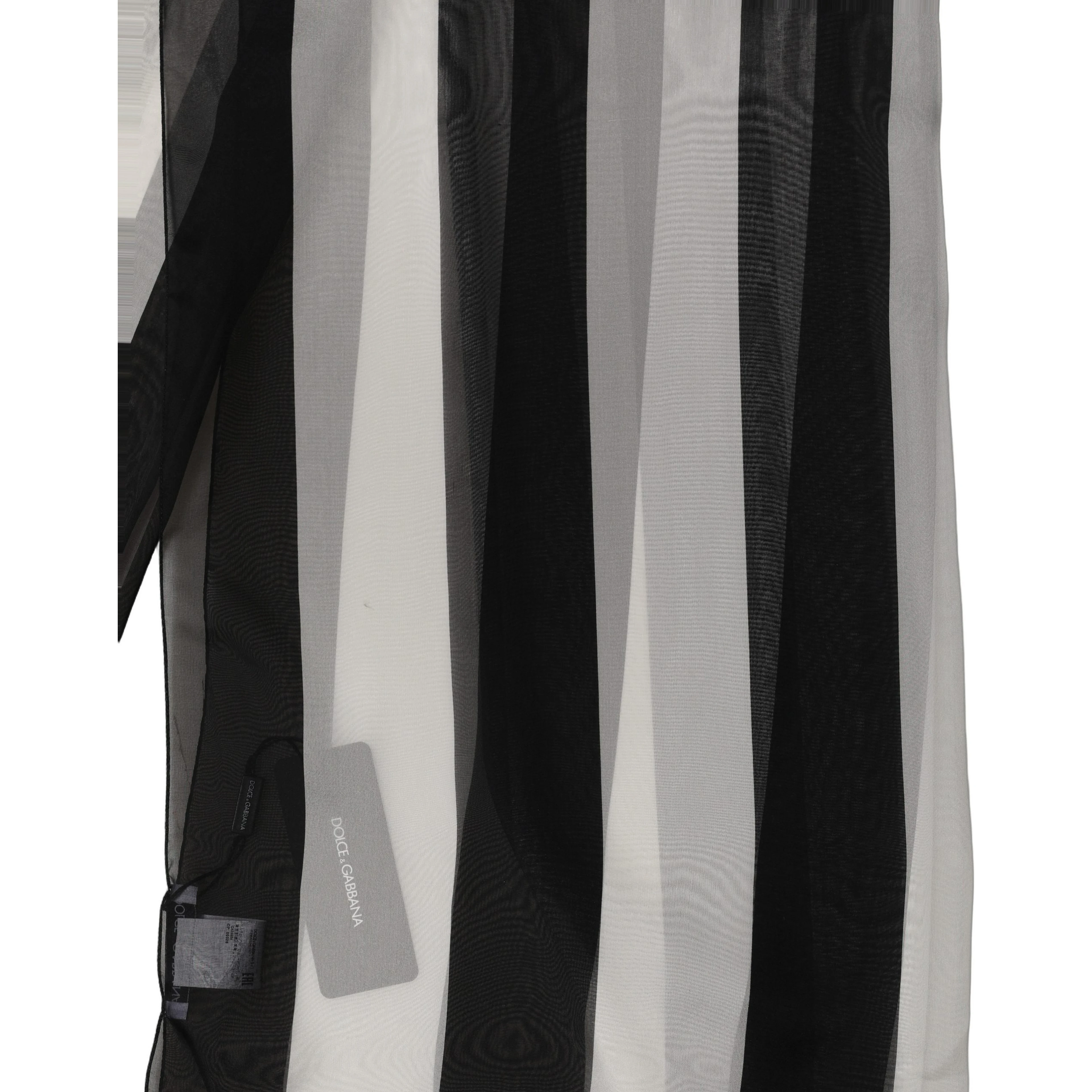 Black White Stripe Silk Shawl Stole Scarf