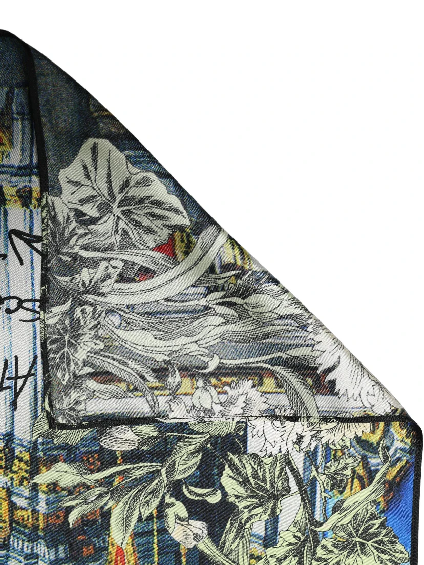 Multicolor Printed Silk Square Foulard Scarf