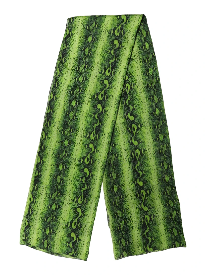 Green Black Printed Silk Sheer Stole Scarf