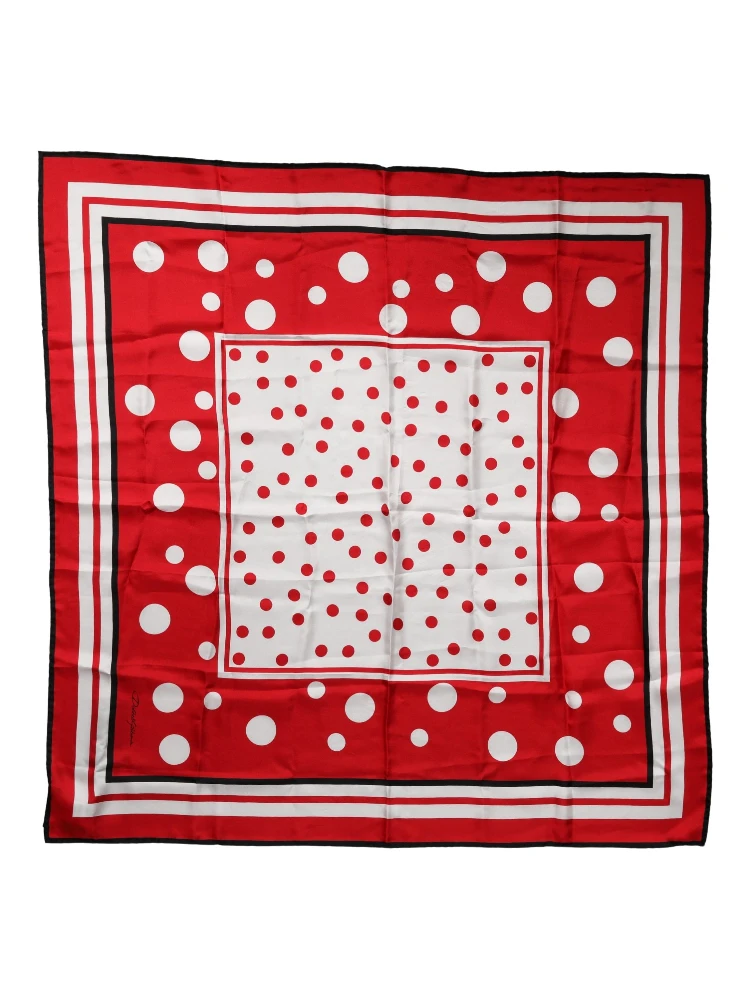 Red Polka Dot Print Silk Square Foulard Scarf