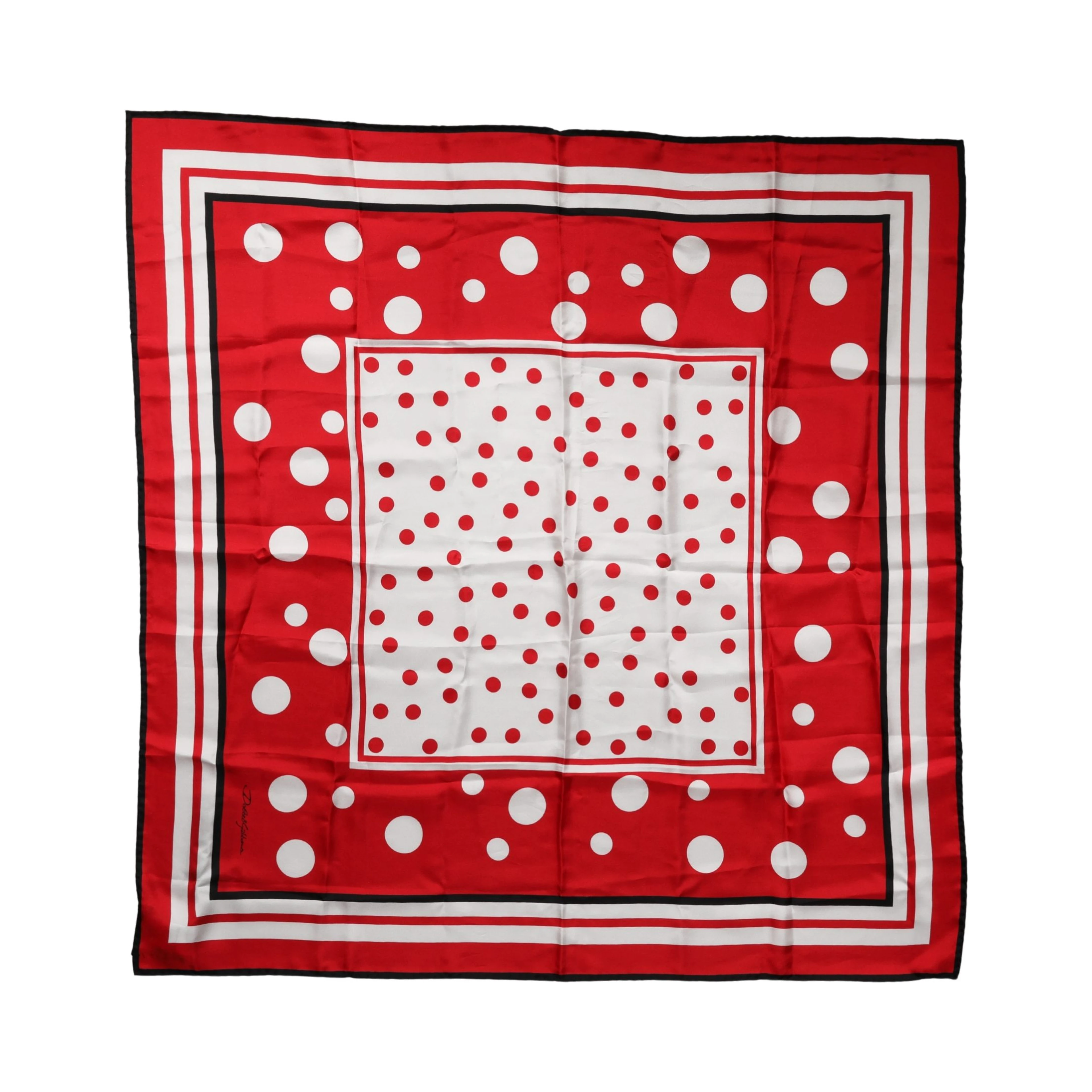 Red Polka Dot Print Silk Square Foulard Scarf