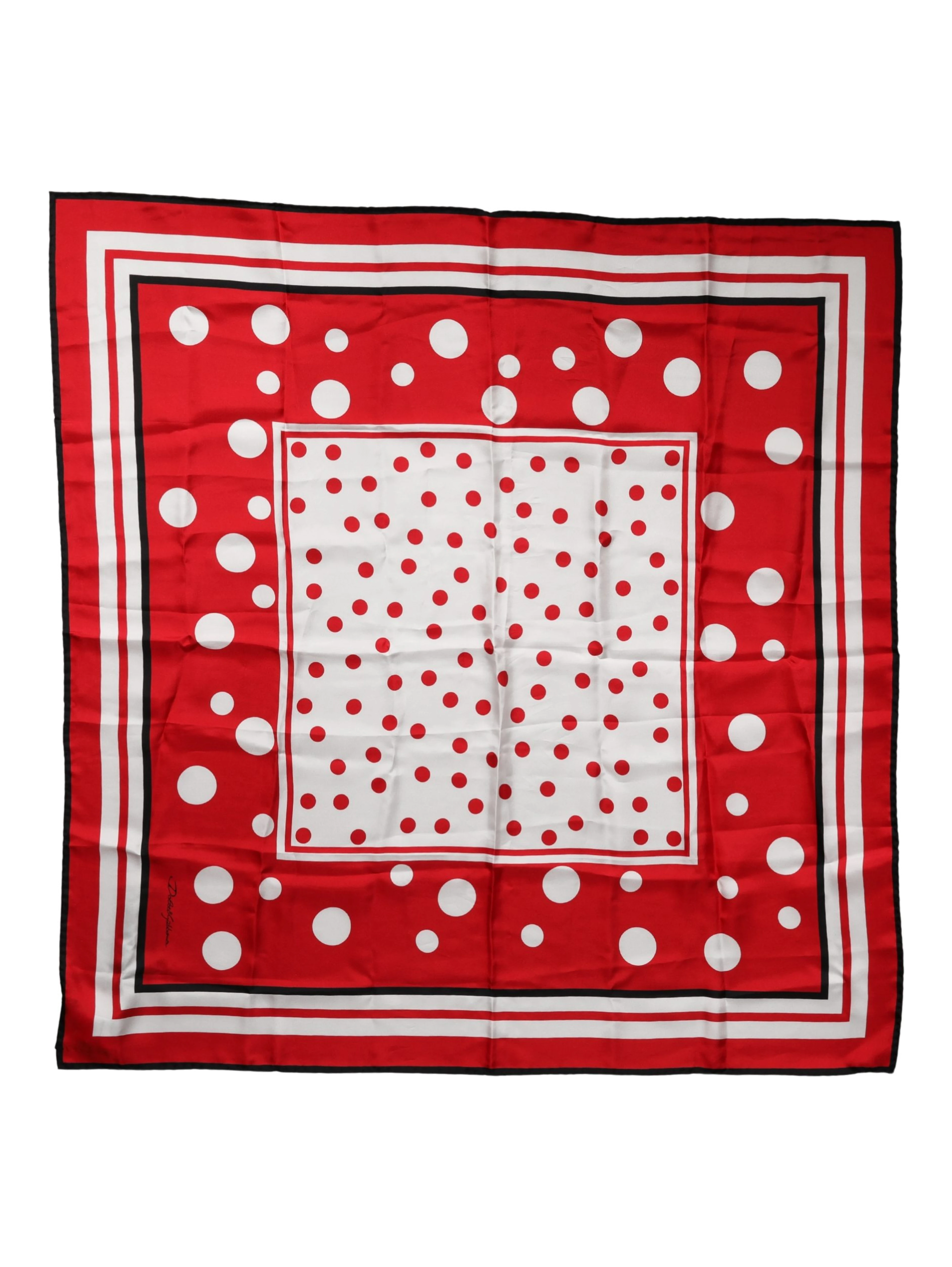 Red Polka Dot Print Silk Square Foulard Scarf