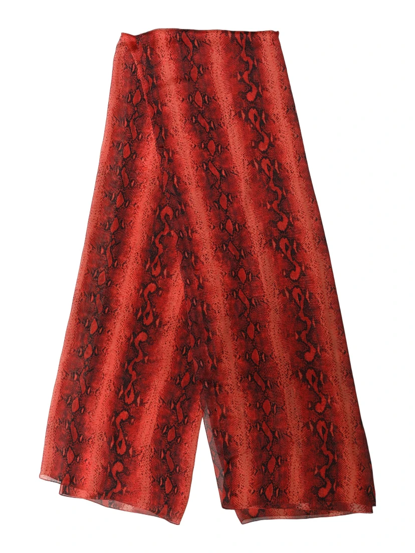 Red Black Printed Silk Sheer Foulard Scarf