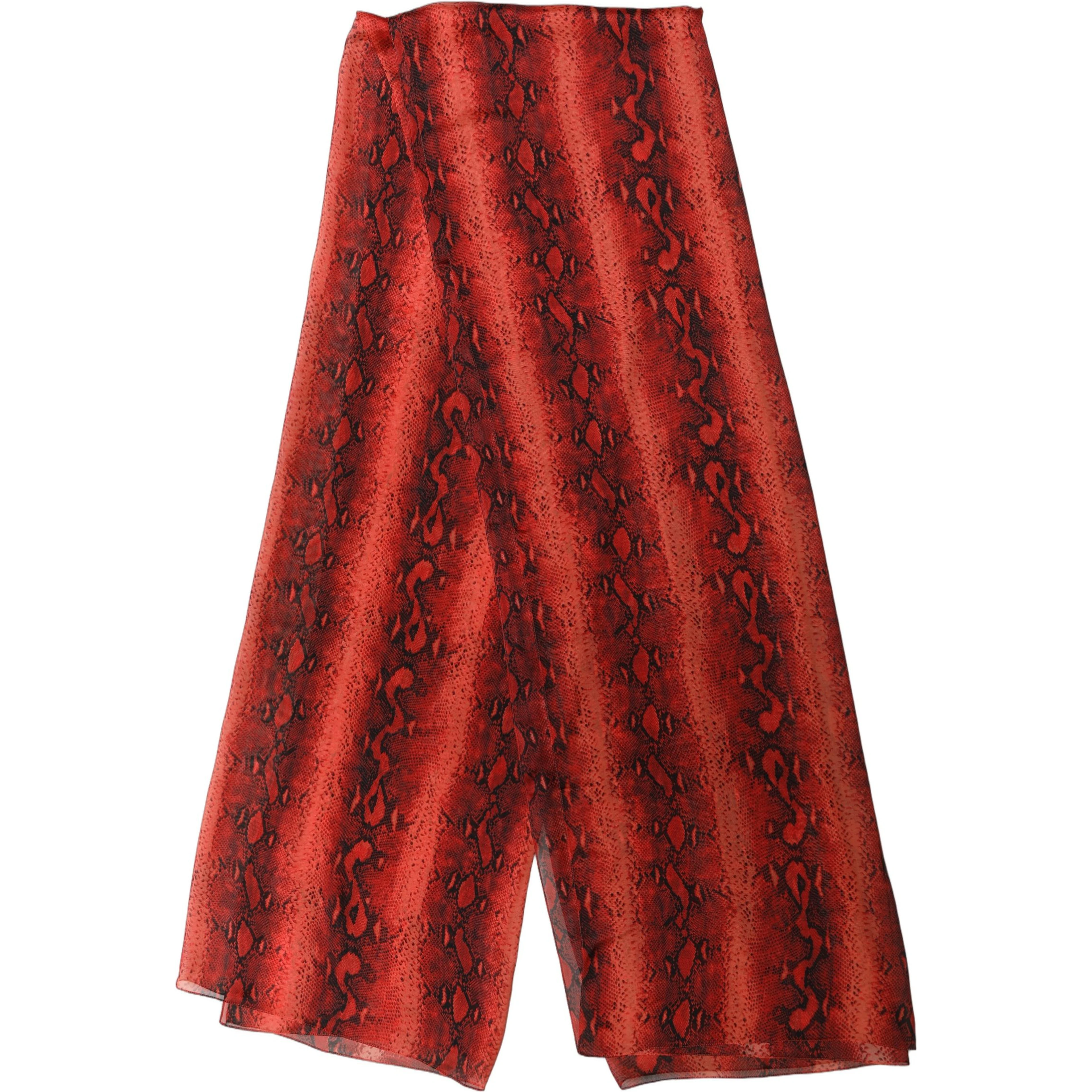 Red Black Printed Silk Sheer Foulard Scarf