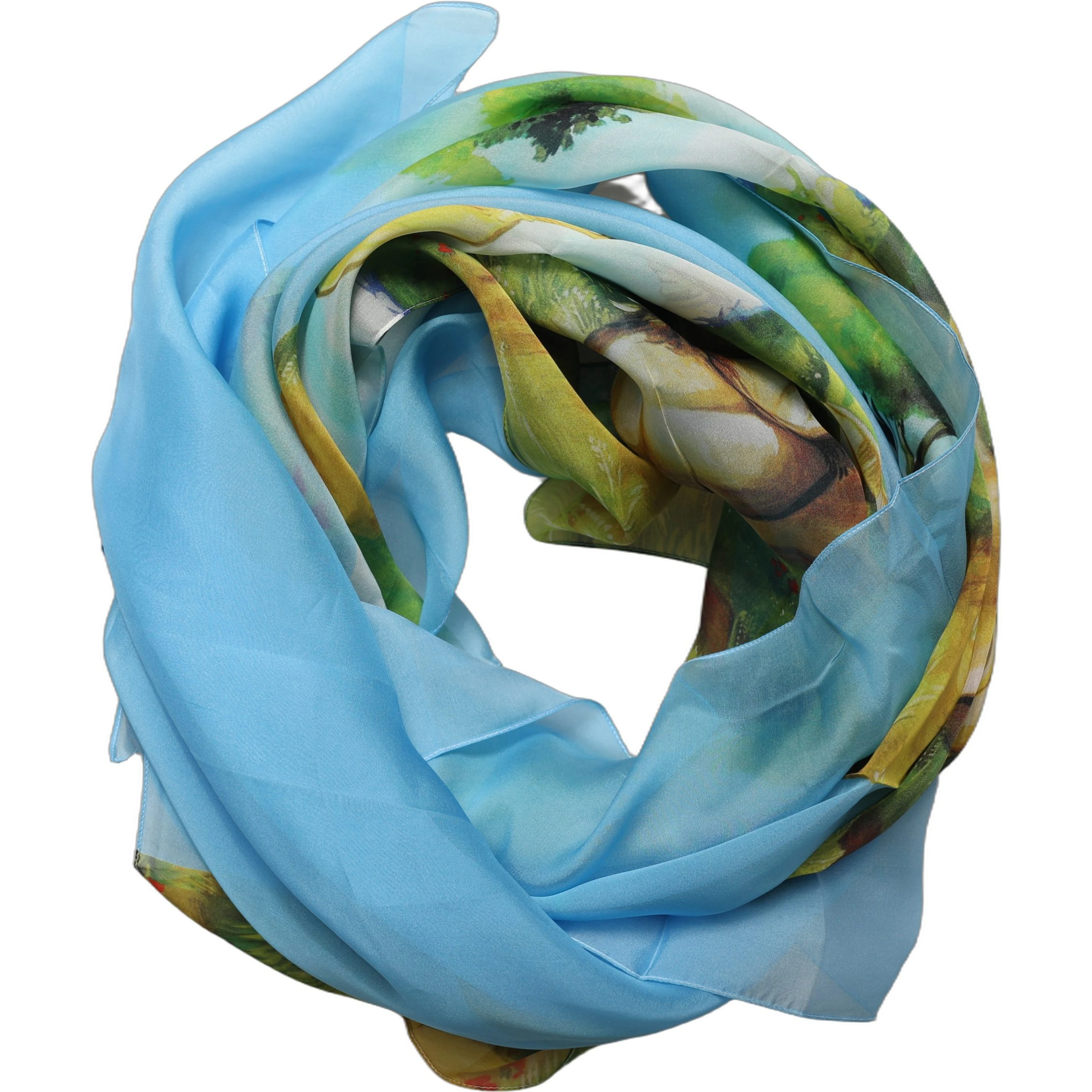 Light Blue Silk Landscape Foulard Scarf