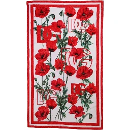 White Floral Poppy Print DG Logo Beach Towel