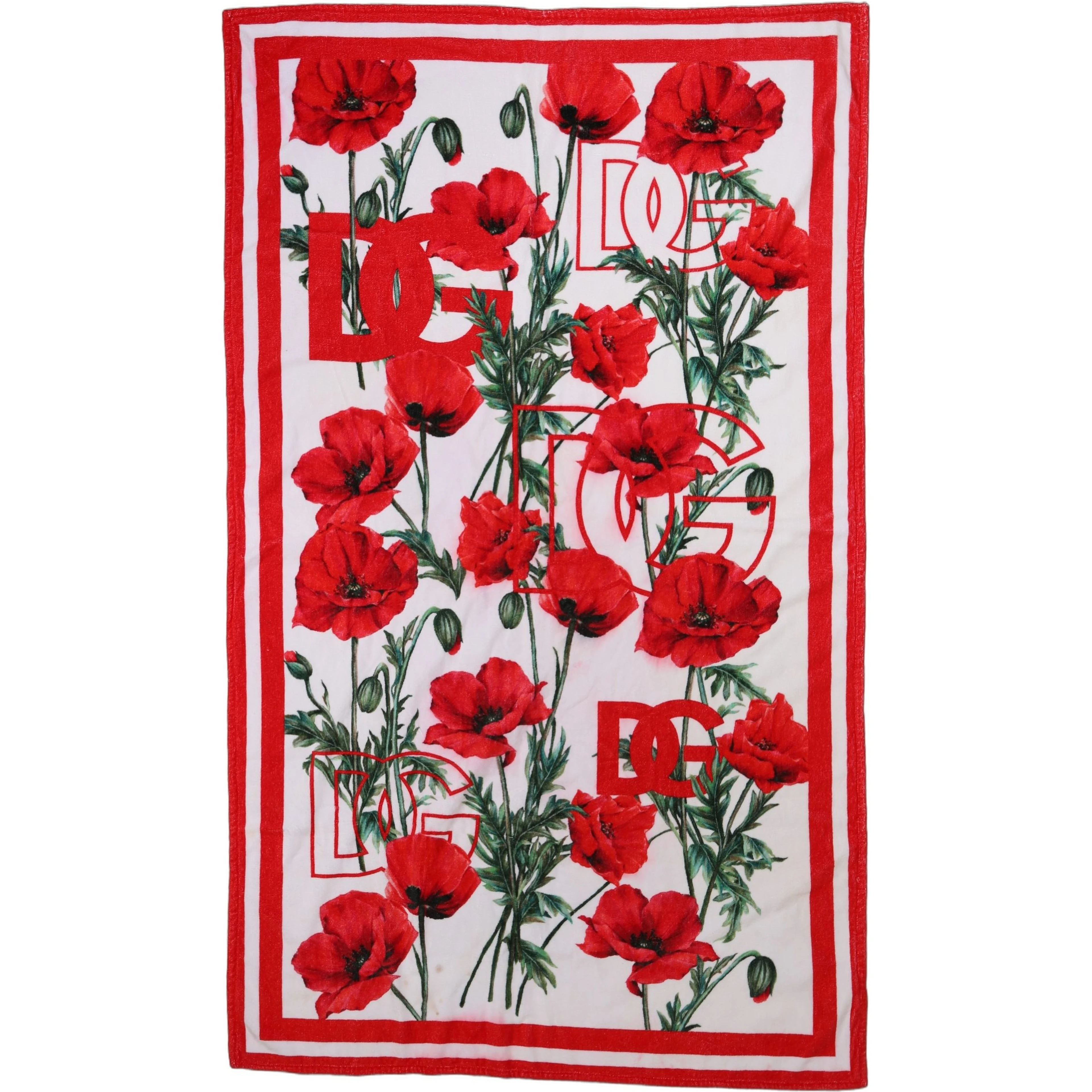 White Floral Poppy Print DG Logo Beach Towel