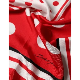 Red Polka Dot Print Silk Square Foulard Scarf