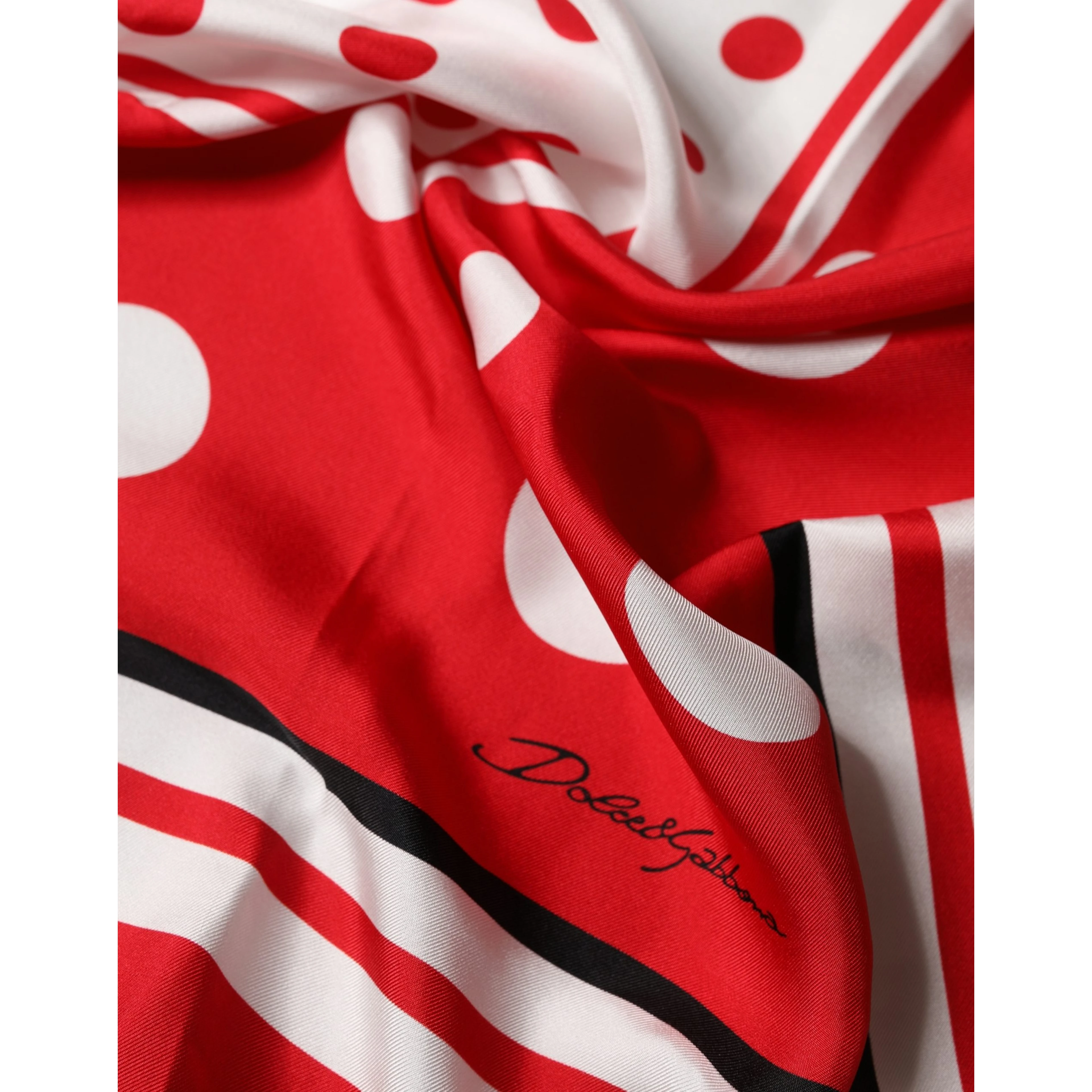 Red Polka Dot Print Silk Square Foulard Scarf