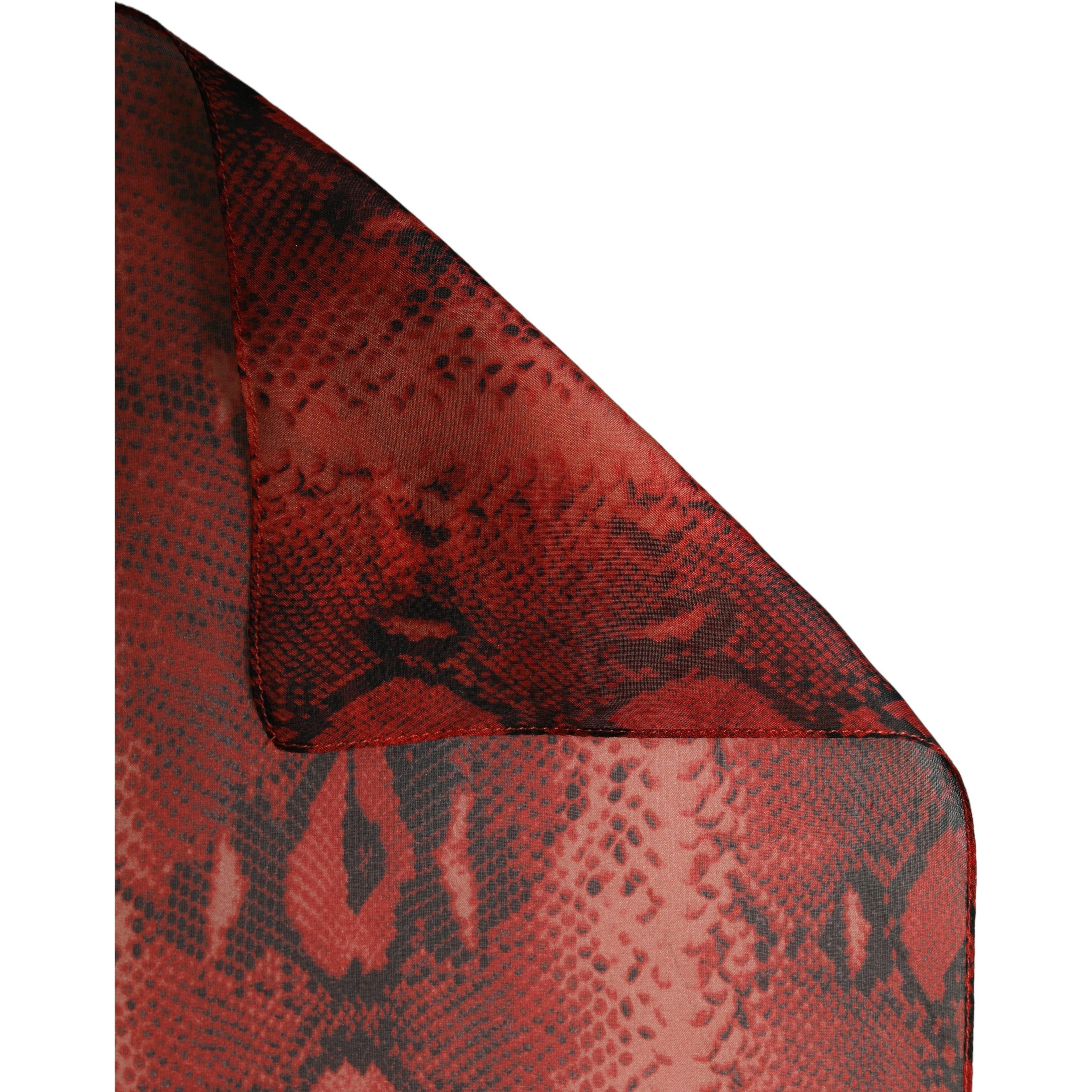 Red Black Printed Silk Sheer Foulard Scarf