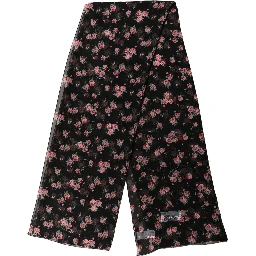 Black Silk Floral Chiffon Long Stole Scarf