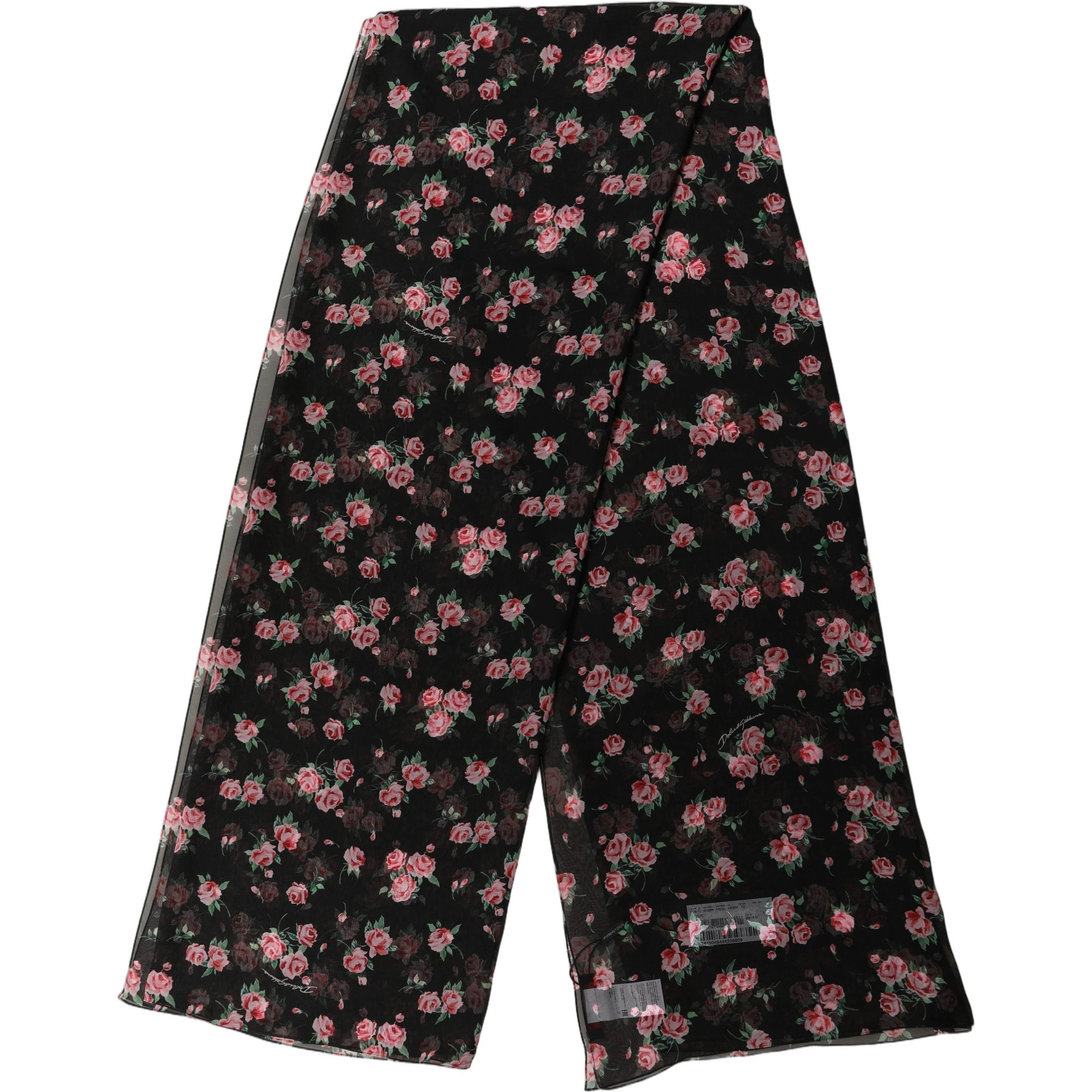 Black Silk Floral Chiffon Long Stole Scarf