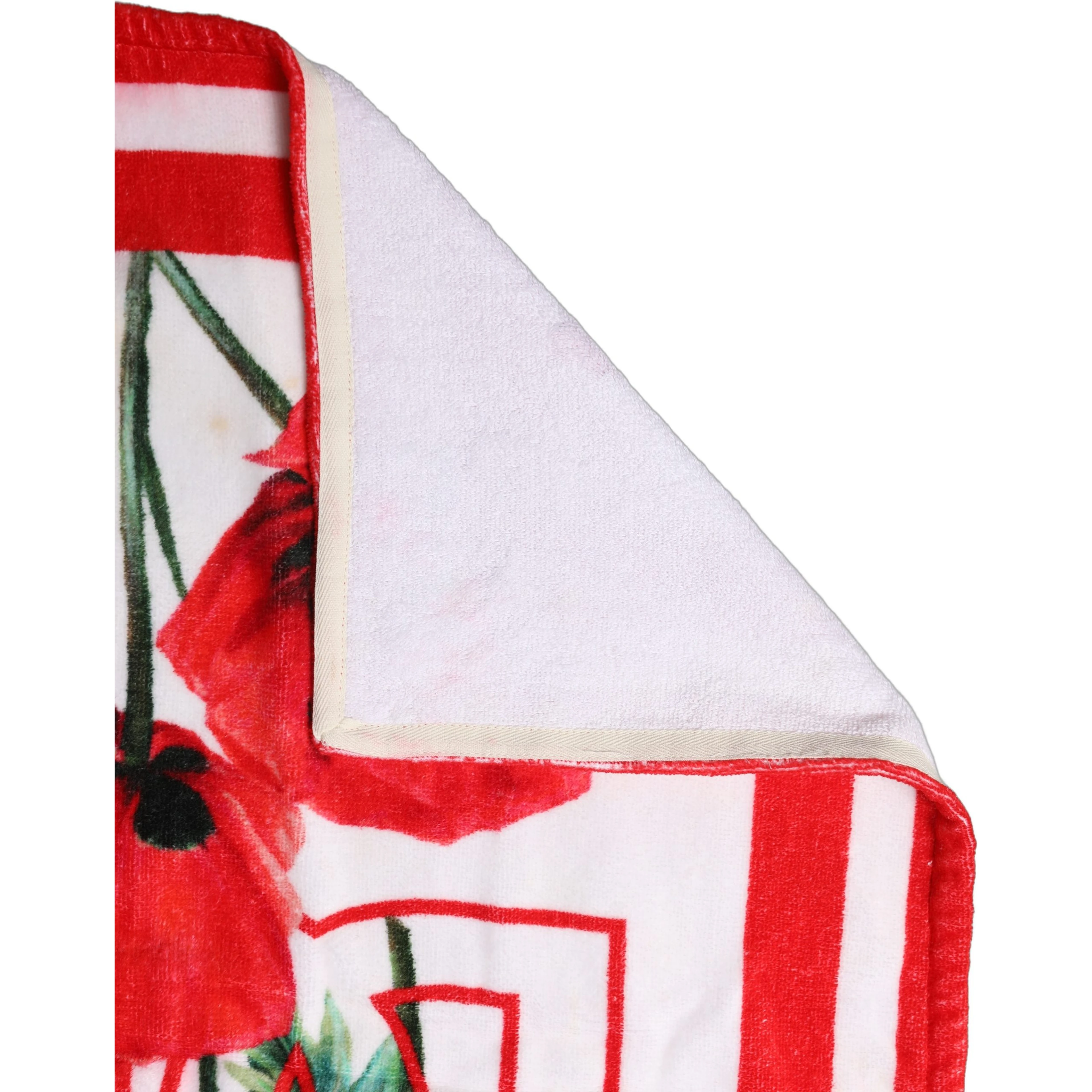 White Floral Poppy Print DG Logo Beach Towel