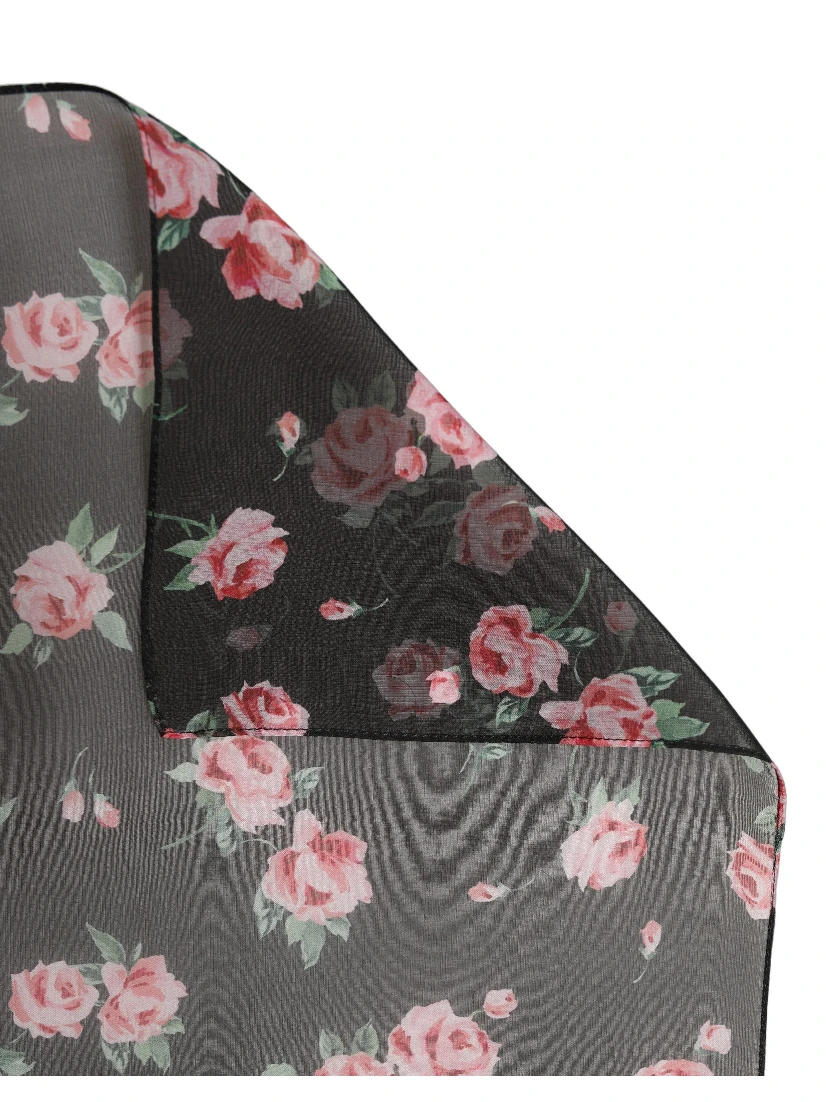 Black Silk Floral Chiffon Long Stole Scarf
