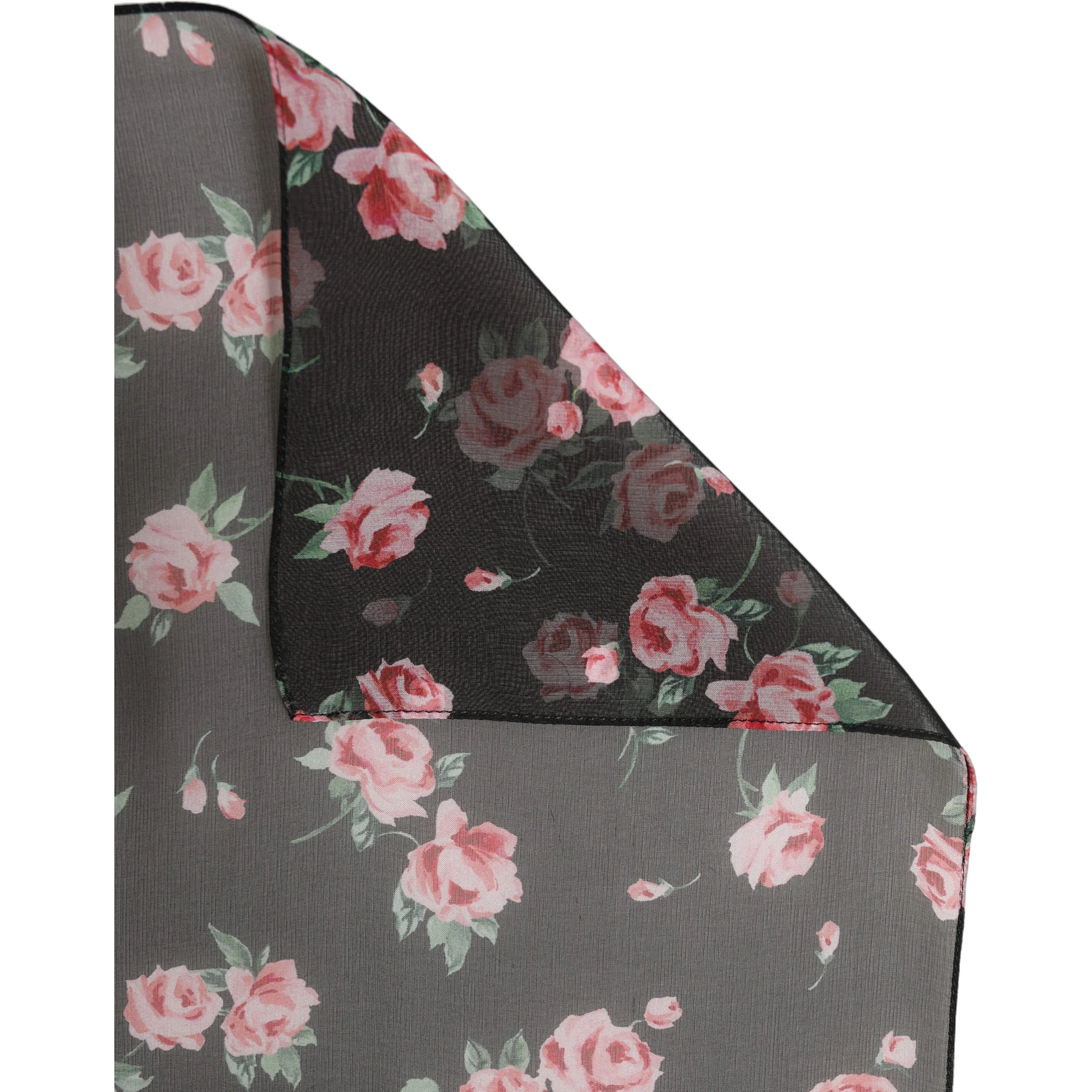 Black Silk Floral Chiffon Long Stole Scarf