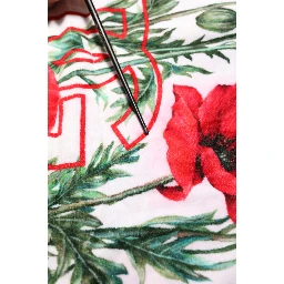 White Floral Poppy Print DG Logo Beach Towel