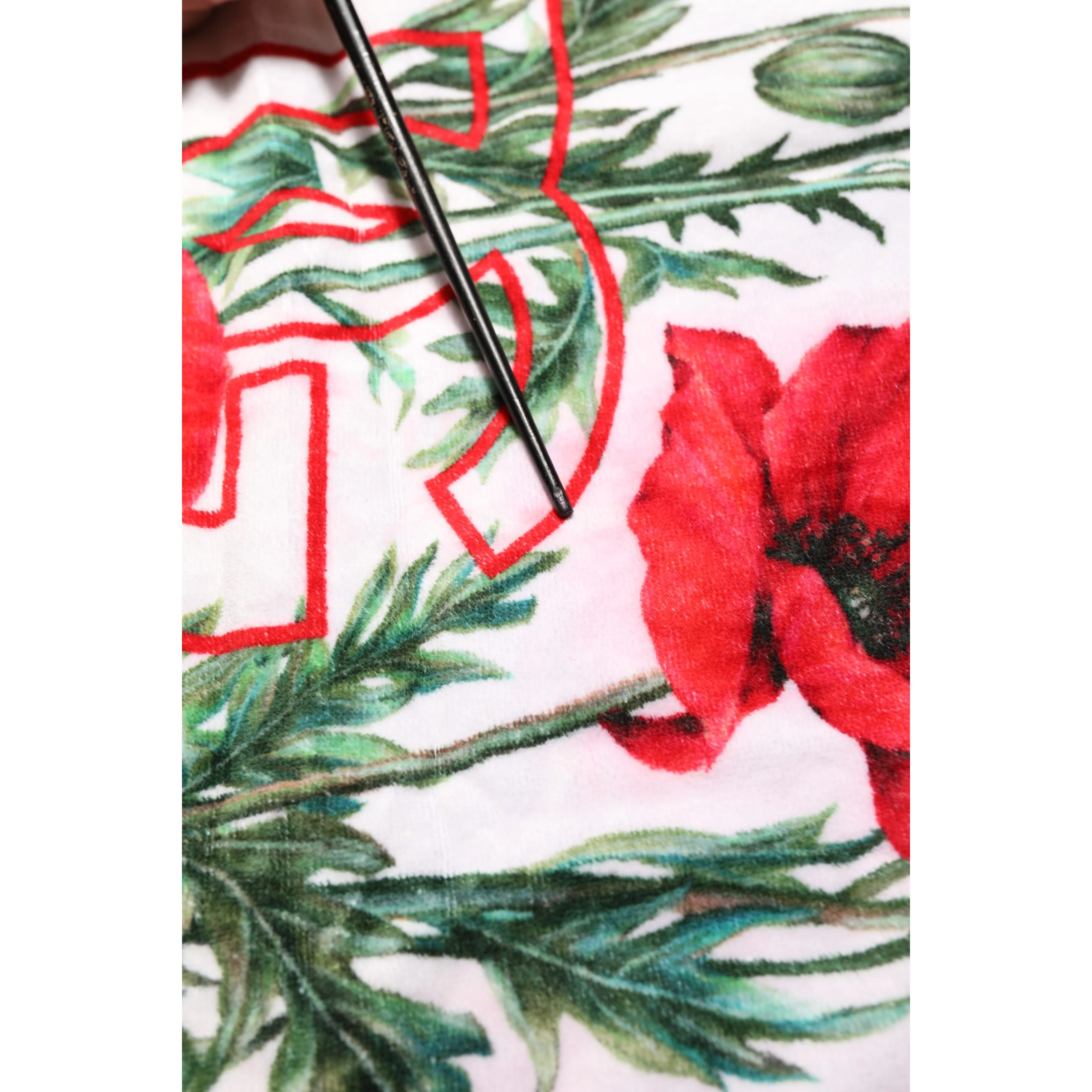 White Floral Poppy Print DG Logo Beach Towel