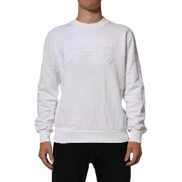 White Logo Embossed Cotton Sweatshirt Sweater