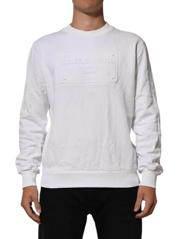 White Logo Embossed Cotton Sweatshirt Sweater