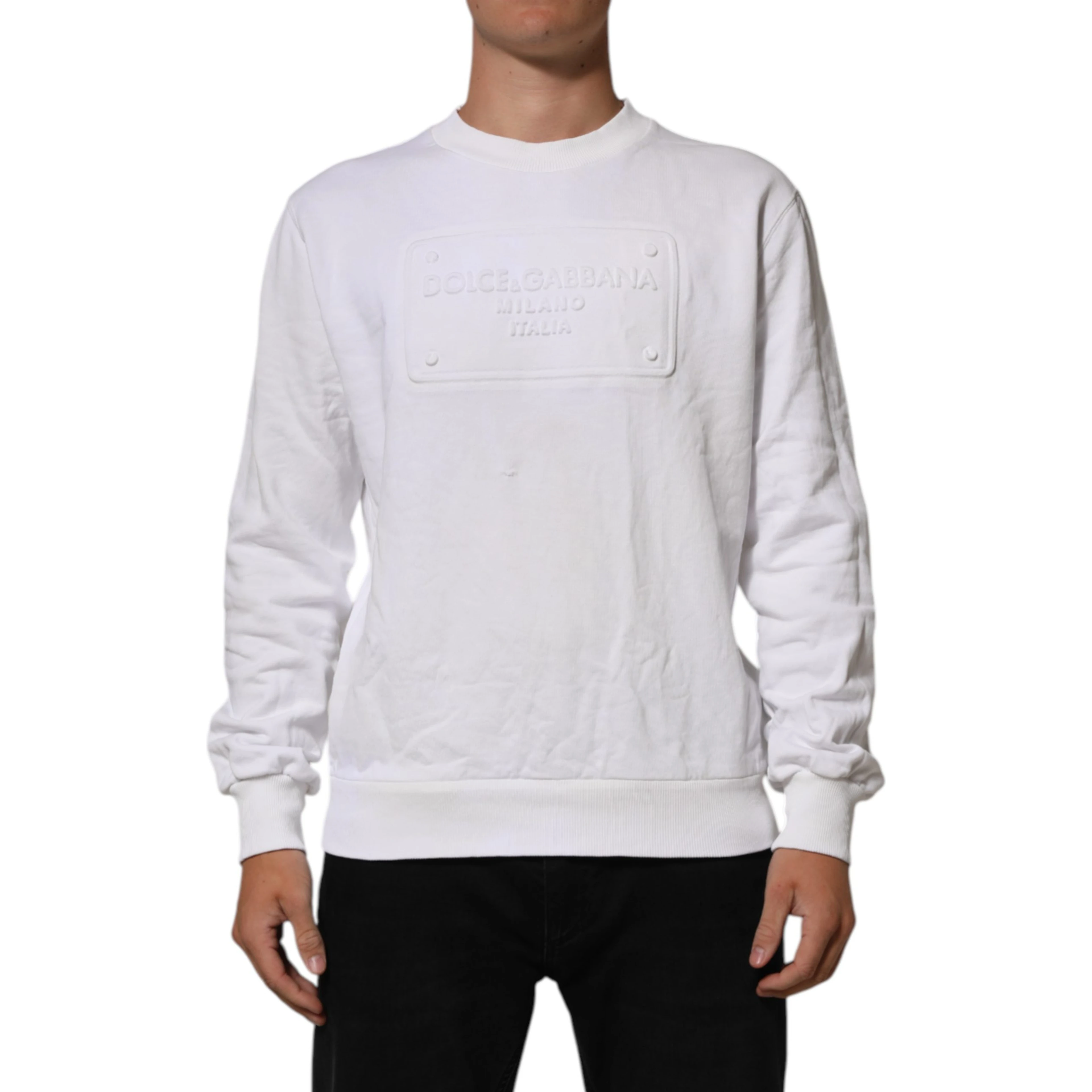 White Logo Embossed Cotton Sweatshirt Sweater