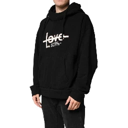 Black Cotton Printed Men Hooded Sweatshirt Sweater