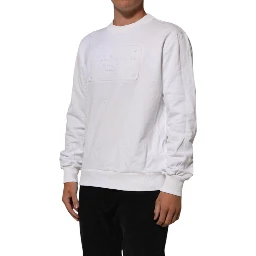 White Logo Embossed Cotton Sweatshirt Sweater