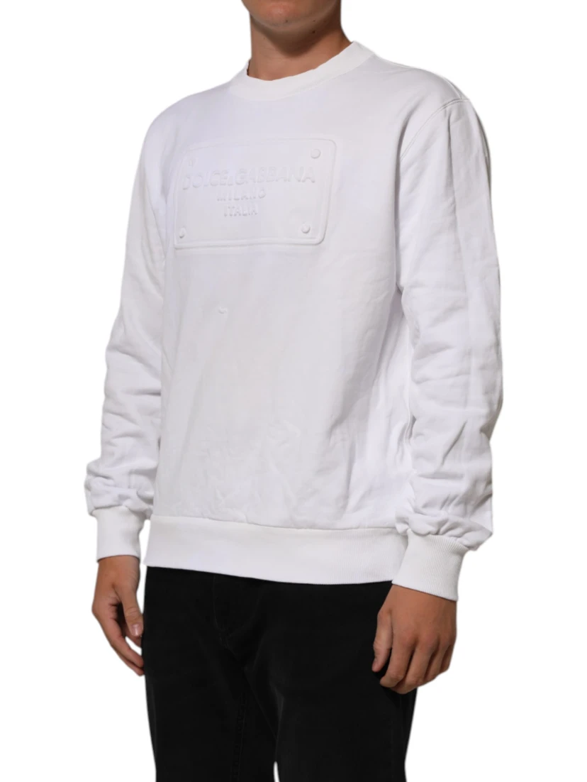 White Logo Embossed Cotton Sweatshirt Sweater