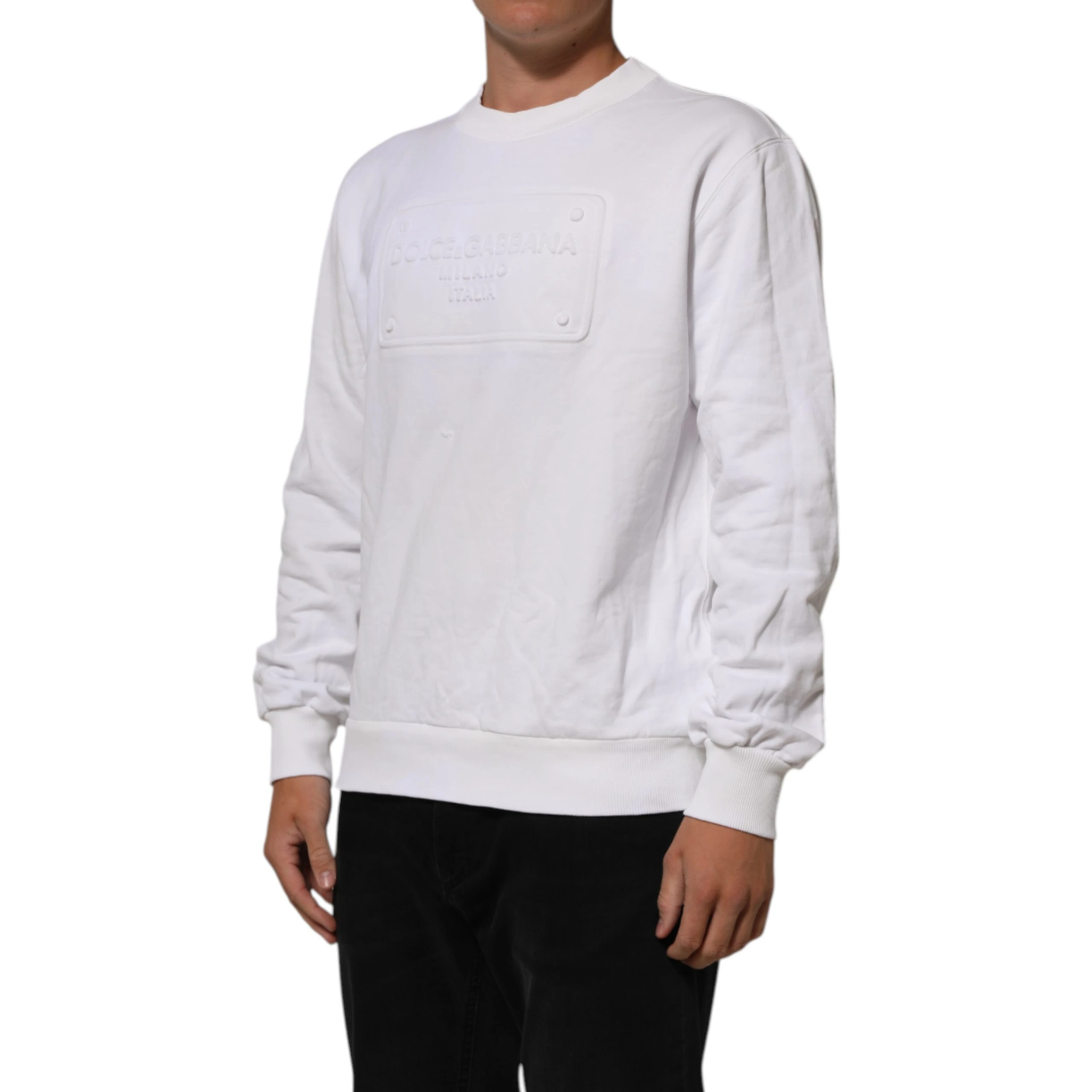 White Logo Embossed Cotton Sweatshirt Sweater