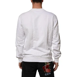 White Logo Embossed Cotton Sweatshirt Sweater