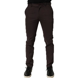 Brown Cotton Skinny Leg Dress Trouser Pants