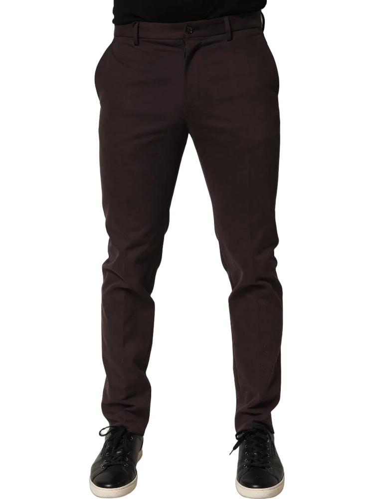 Brown Cotton Skinny Leg Dress Trouser Pants