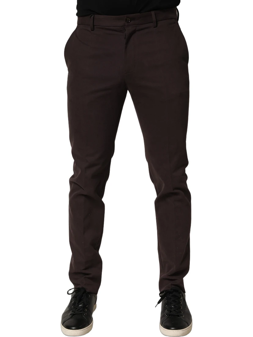 Brown Cotton Skinny Leg Dress Trouser Pants