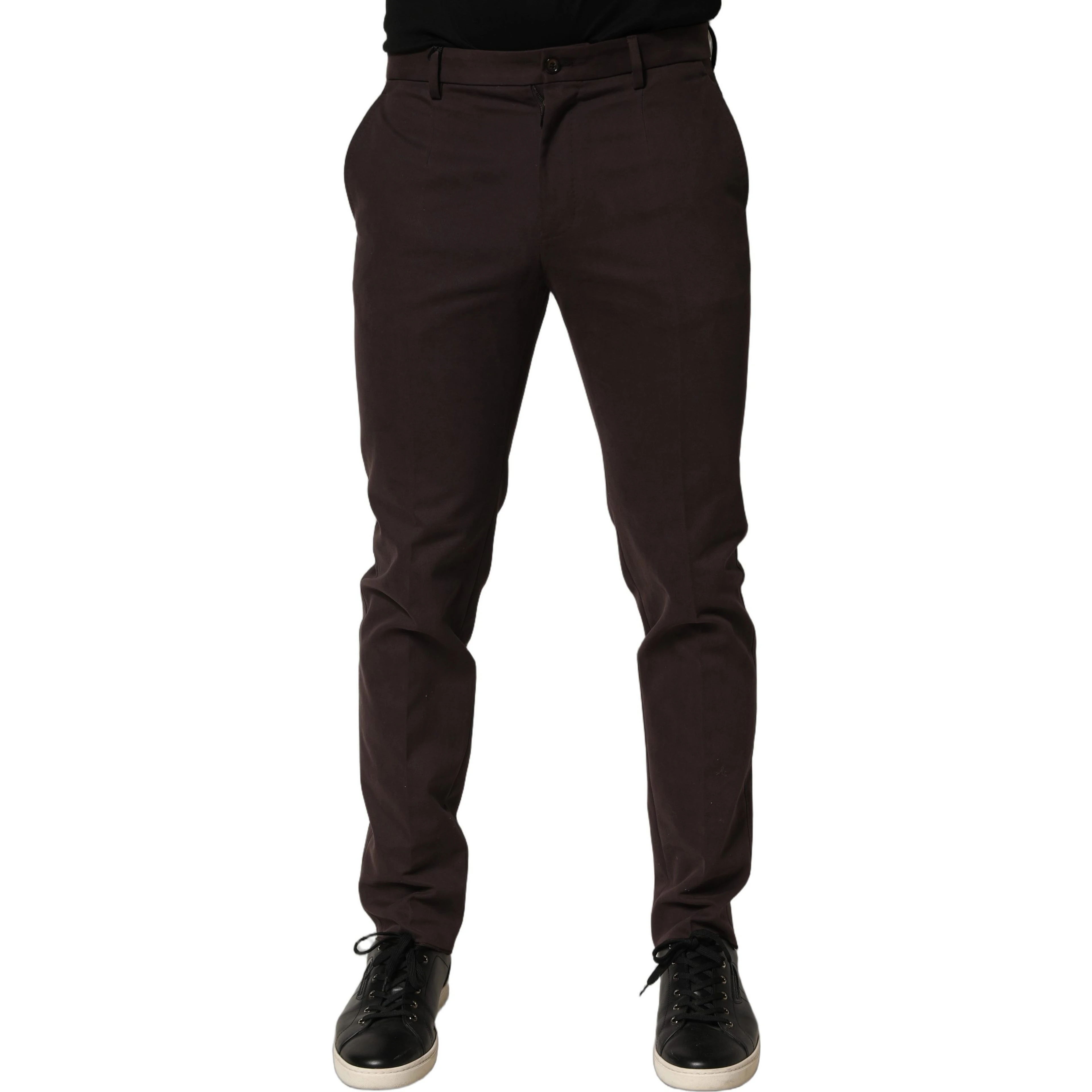 Brown Cotton Skinny Leg Dress Trouser Pants