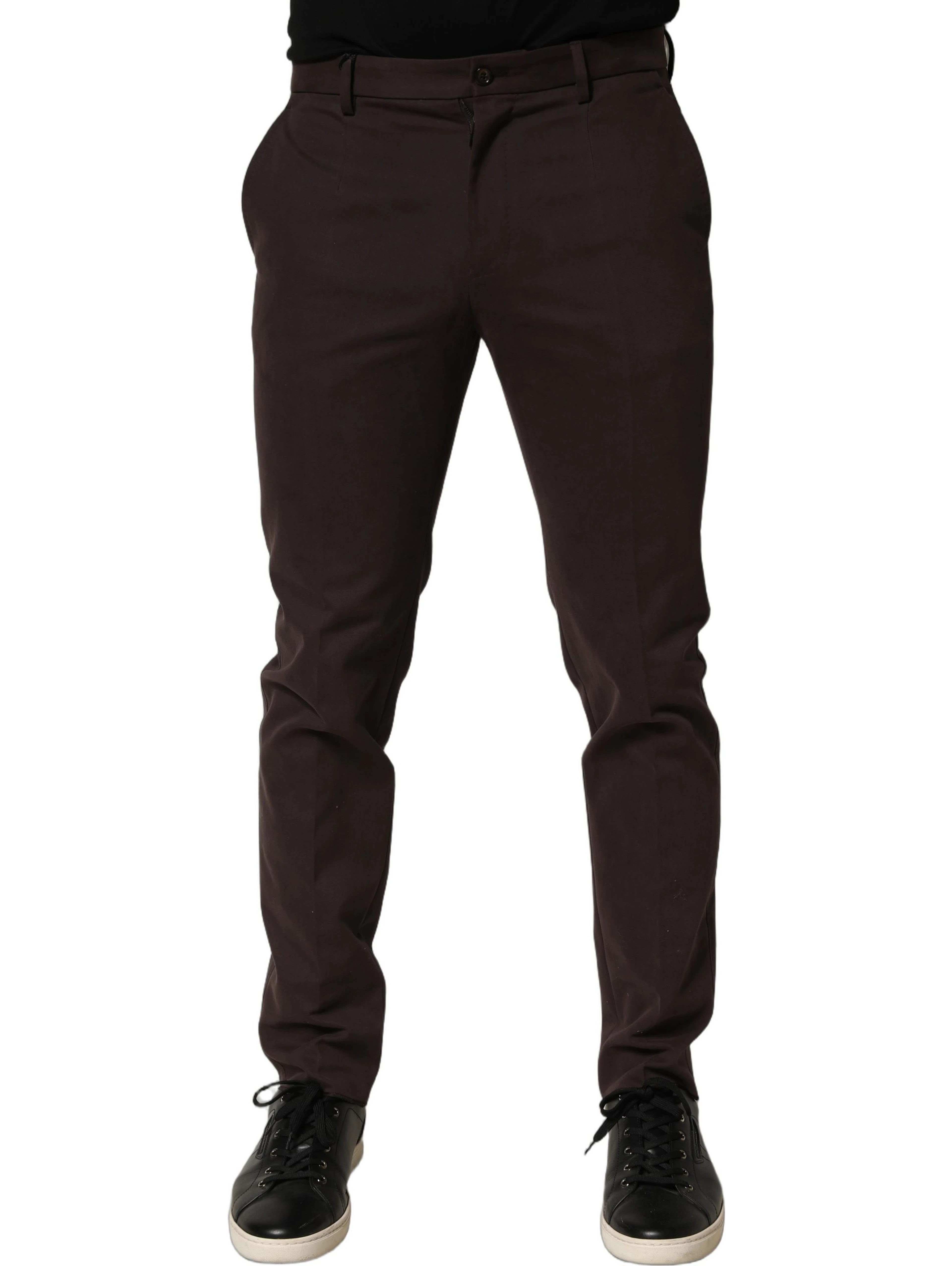 Brown Cotton Skinny Leg Dress Trouser Pants