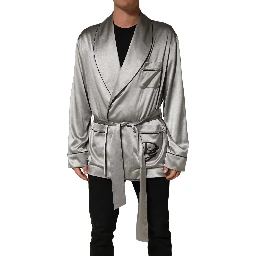 Gray Silk Satin Robe Embroidered Jacket