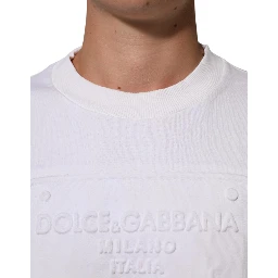 White Logo Embossed Cotton Sweatshirt Sweater