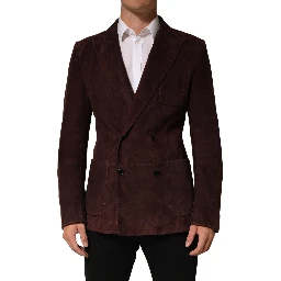 Brown Lamb Leather Double Breasted Jacket
