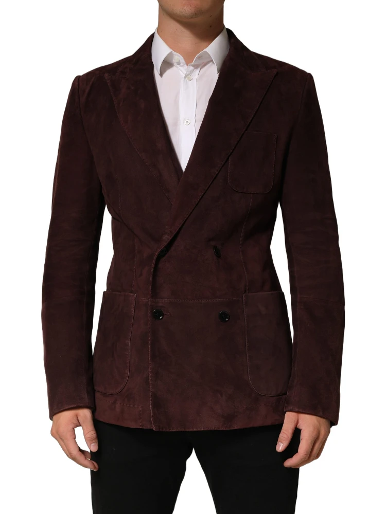 Brown Lamb Leather Double Breasted Jacket