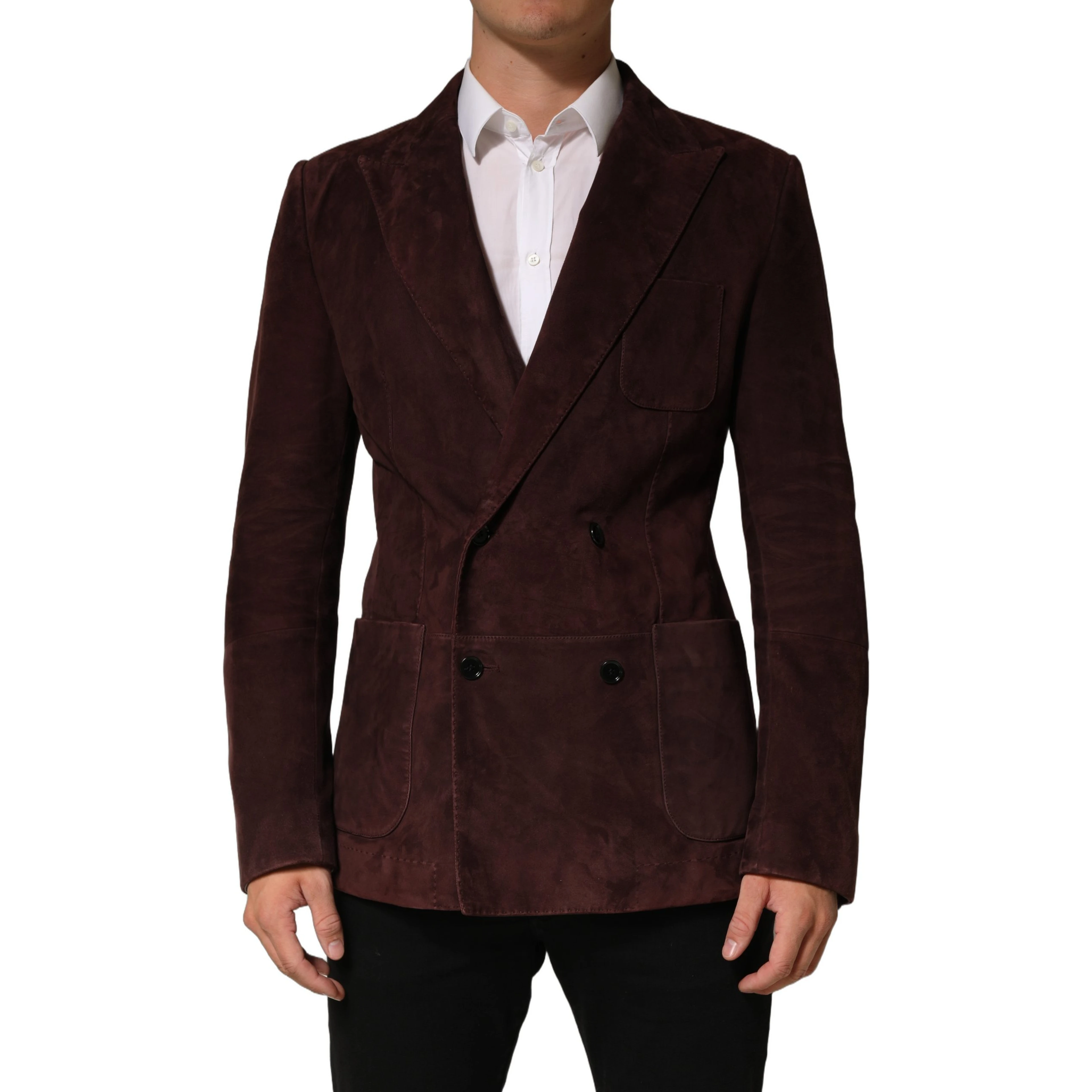 Brown Lamb Leather Double Breasted Jacket