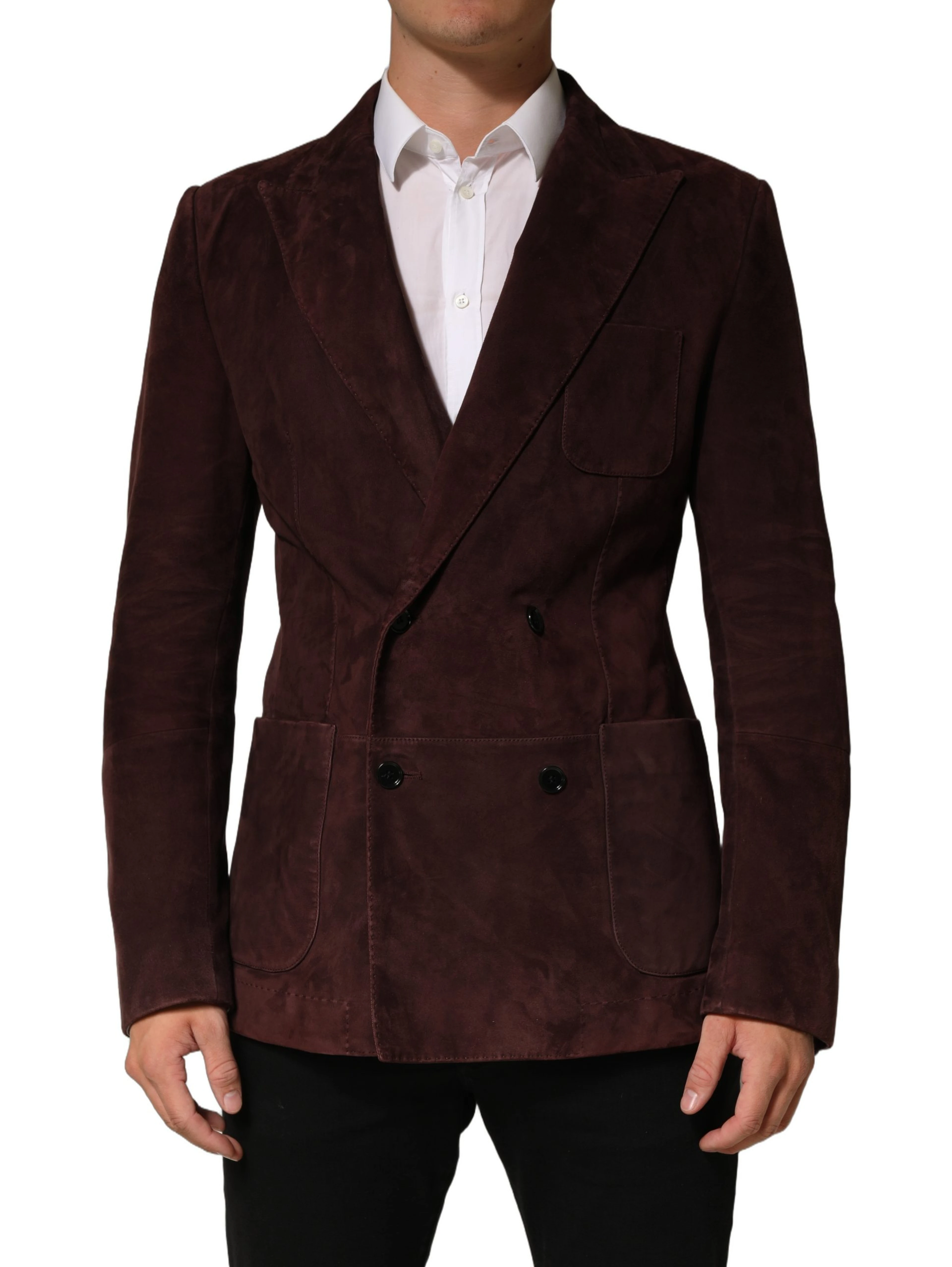 Brown Lamb Leather Double Breasted Jacket