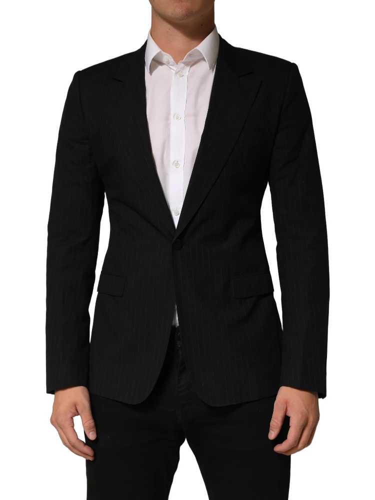 Black Pinstripe Men Single Breasted Jacket