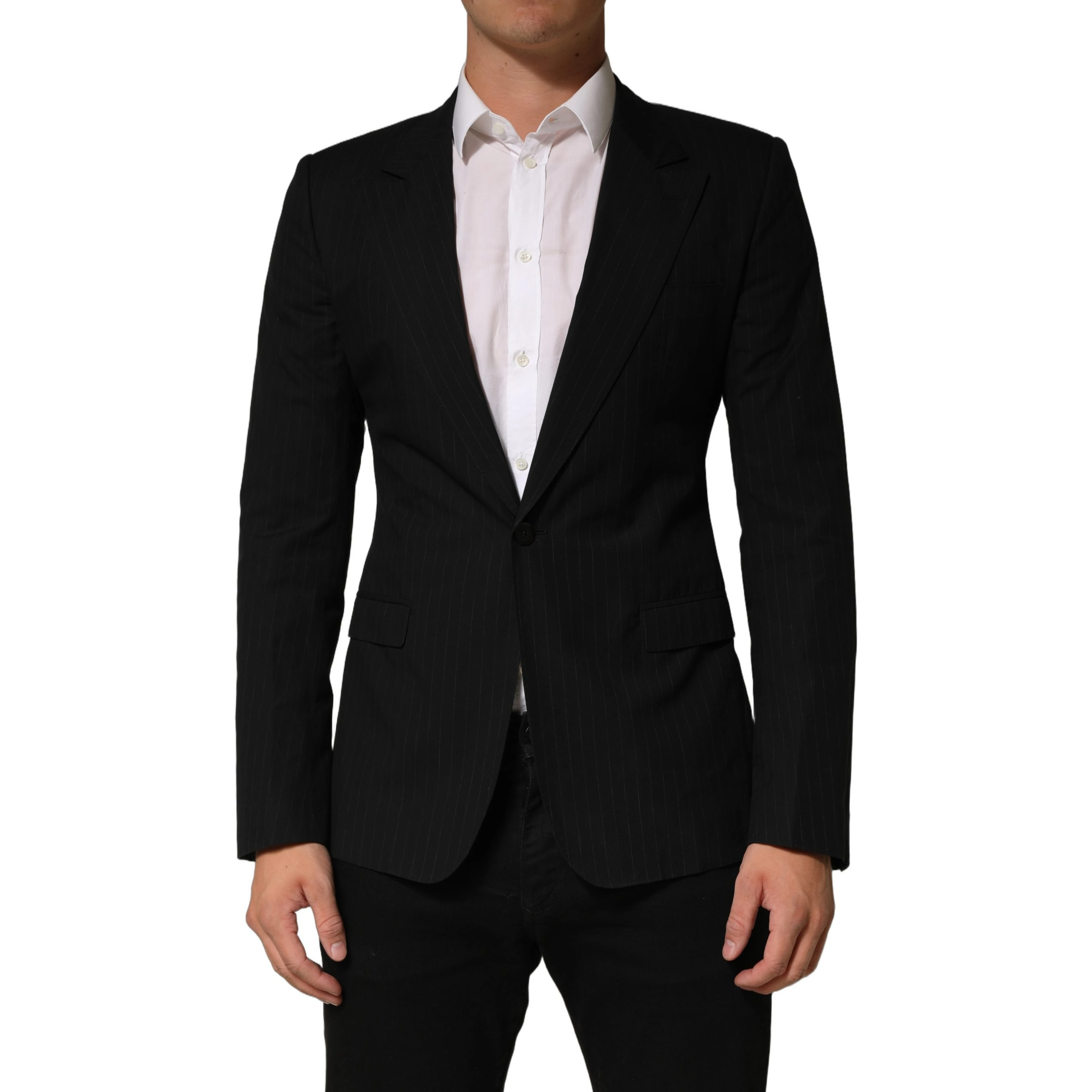 Black Pinstripe Men Single Breasted Jacket