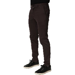 Brown Cotton Skinny Leg Dress Trouser Pants