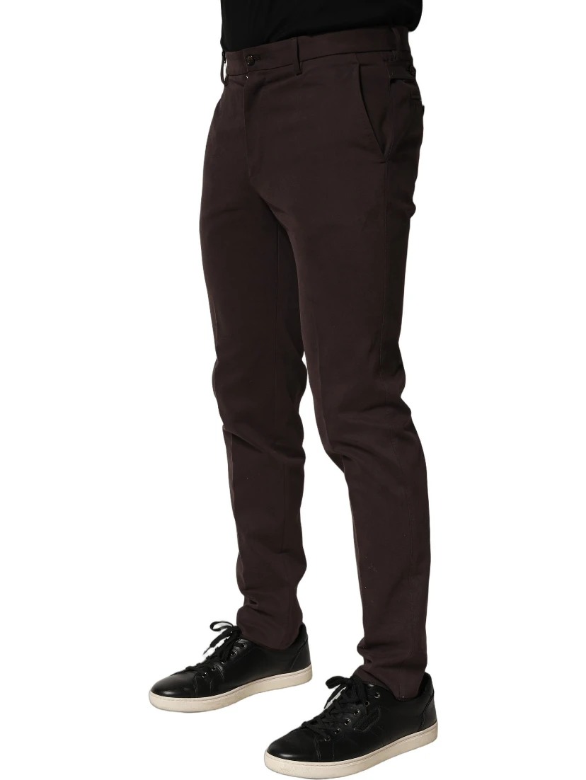 Brown Cotton Skinny Leg Dress Trouser Pants